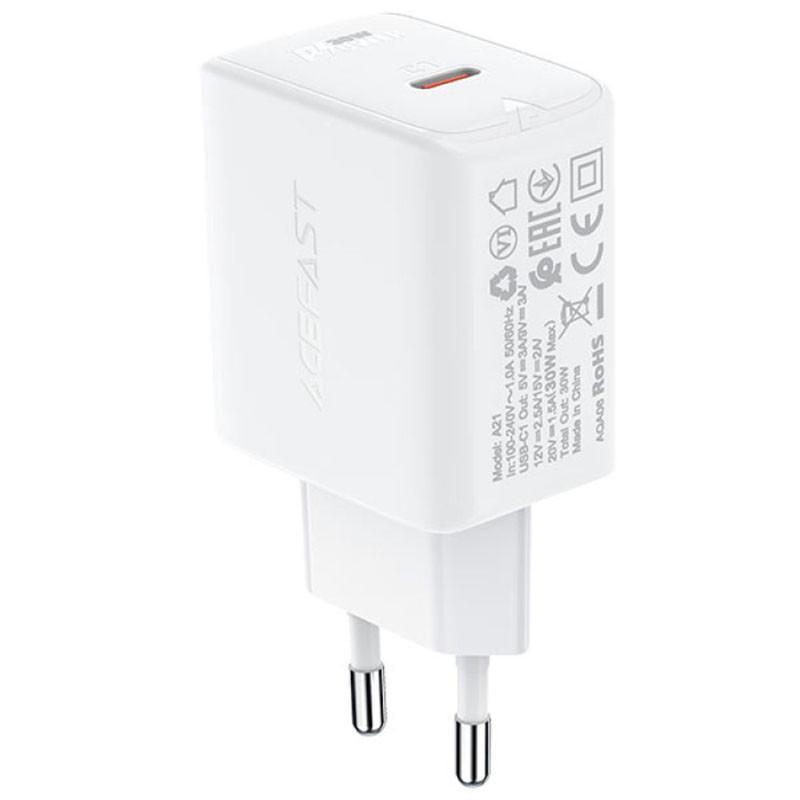 Зарядний пристрій мережевий Acefast A21 PD30W GaN 1USB-C White (00000065896_2)