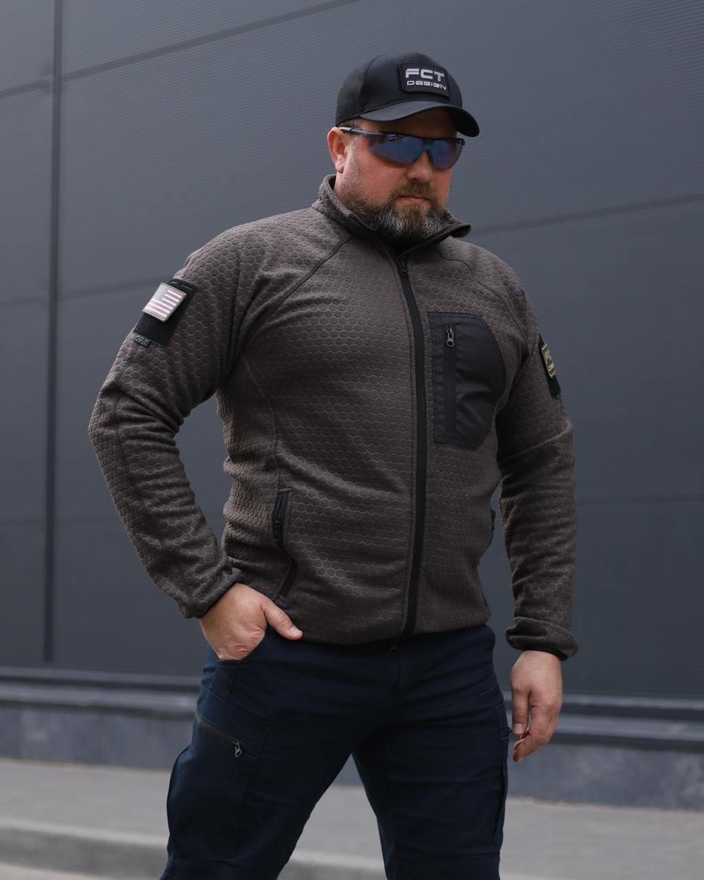 Кофта FCT Design Гексагон флис соты на молнии р. 56-58 Коричневый