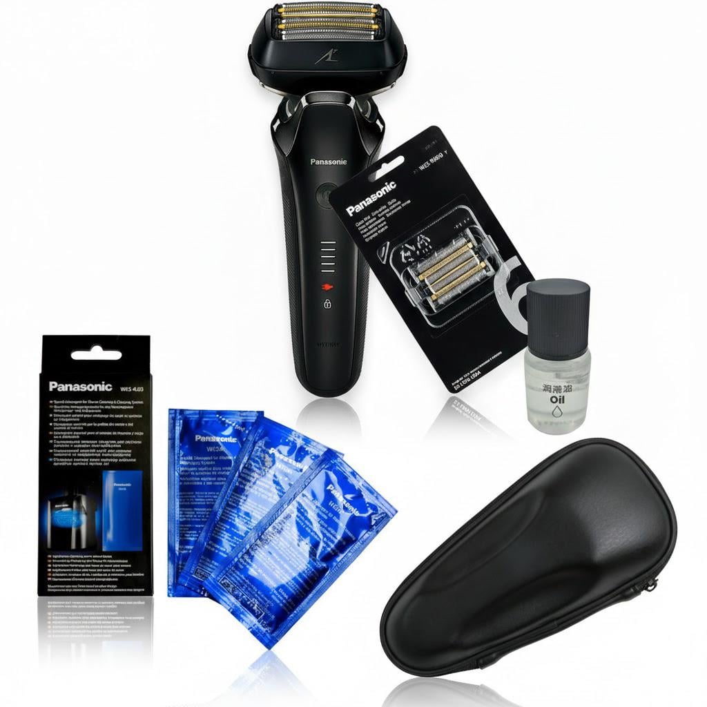 Электробритва Panasonic ES-LS6A-K820-AS2 с дополнительной сменной сеточкой для электробритв Panasonic WES-9600-Y1361/моющим средством