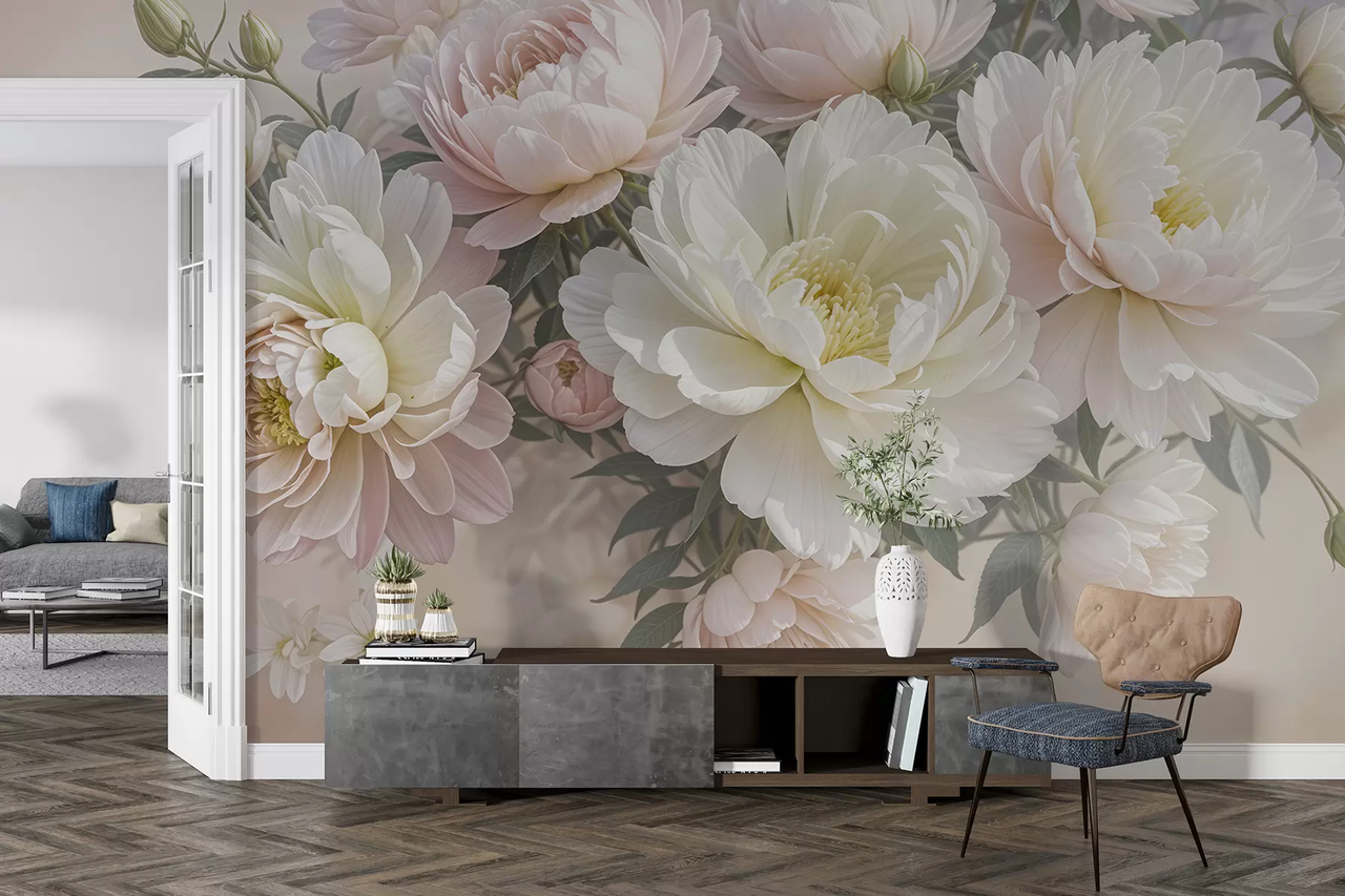 Фотообои флизелиновые Styleo Букет пионов 3D w08276 300х200 см Разноцветный