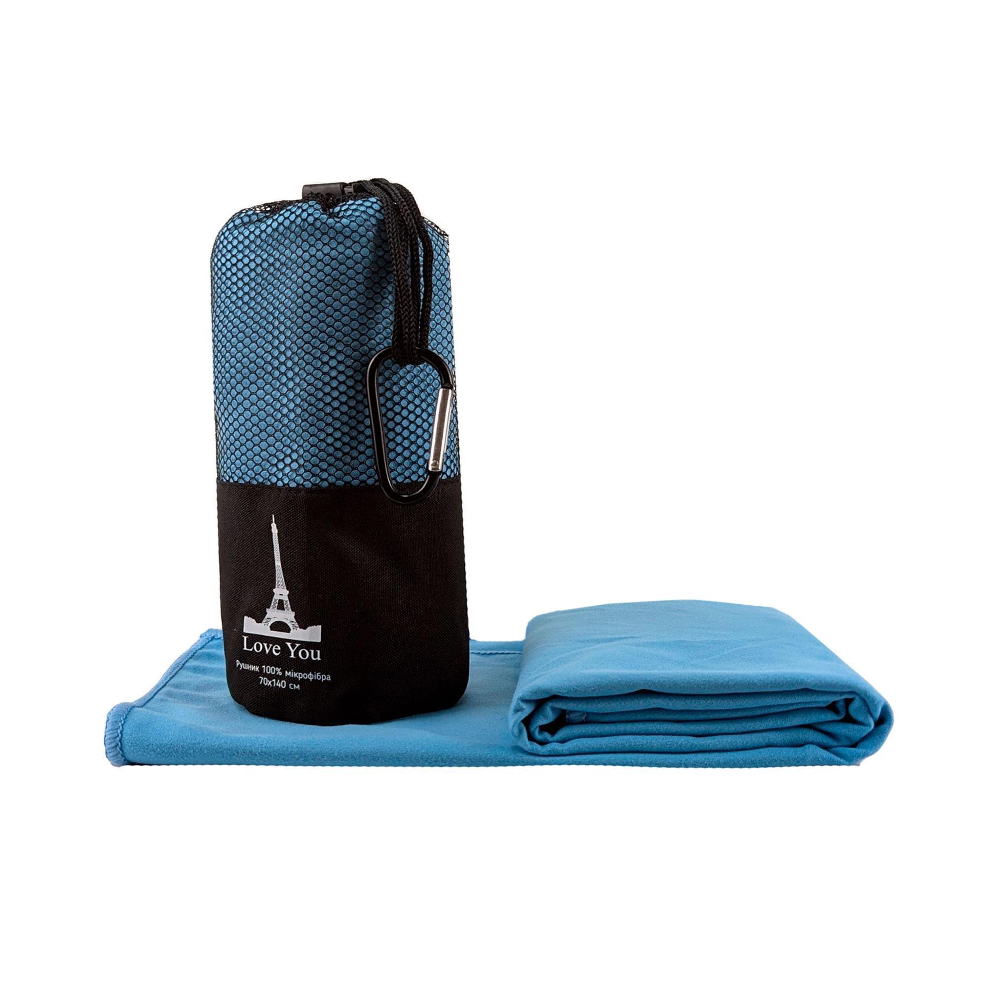 Рушник з мікрофібри спортивний з чохлом Love You 70х140 Блакитний (60142)