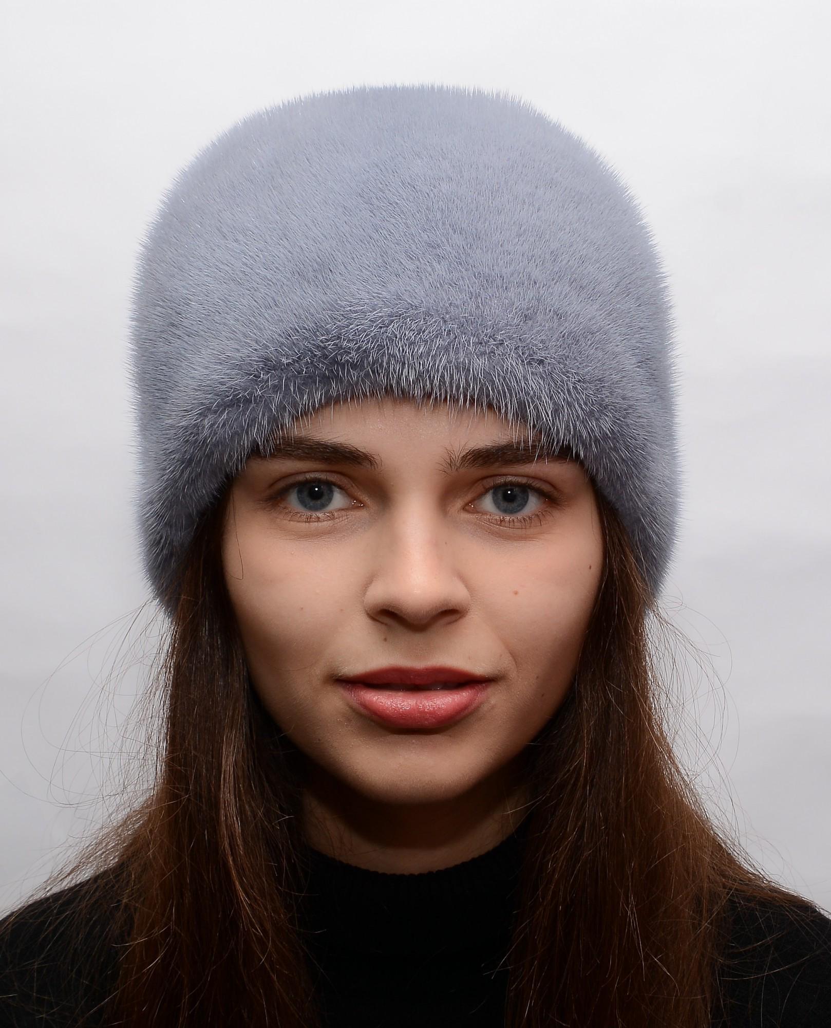 Женская кубанка Меховой стиль Бабочка из натурального меха норки XL-XXL Светлый джинс (041/J)