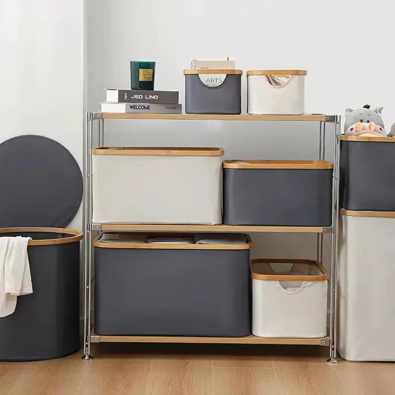 Комплект контейнерів для зберігання білизни складаний бамбуковий тканинний з ручками Сірий - фото 3 Комплект контейнерів для зберігання білизни складаний бамбуковий тканинний з ручками Сірий - фото 3