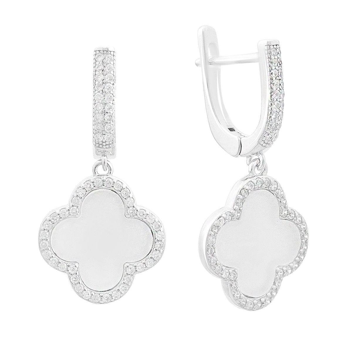 Сережки срібні LoveR з перламутром у формі конюшини