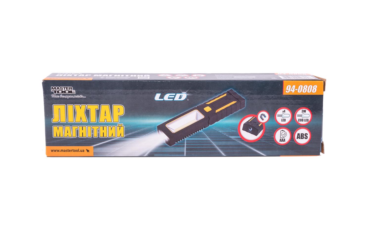 Ліхтар магнітний MasterTool тип LED Cob 3xAAA 220х54х28 мм (94-0808) - фото 7