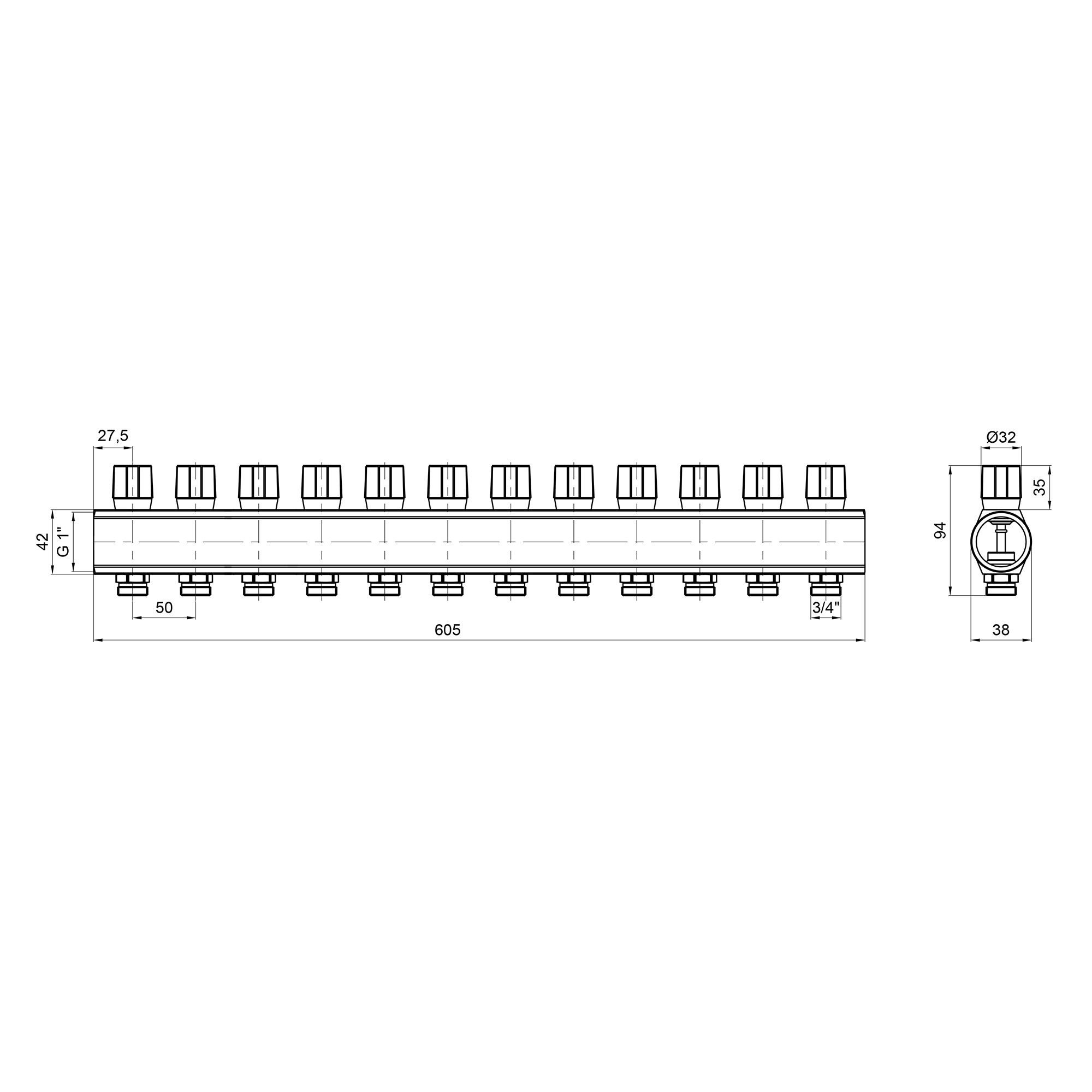 Колектор для водопроводу ICMA 871105PU0512 12 контурів 1"/3/4" (131641) - фото 2