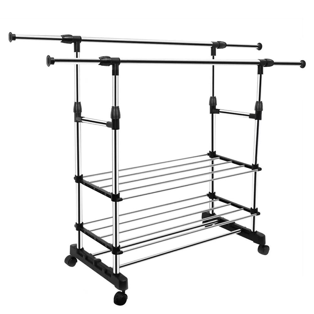 Стойка для одежды и обуви Clothes Rack Double CR-08 телескопическая двойная Черный (SS-12) - фото 1