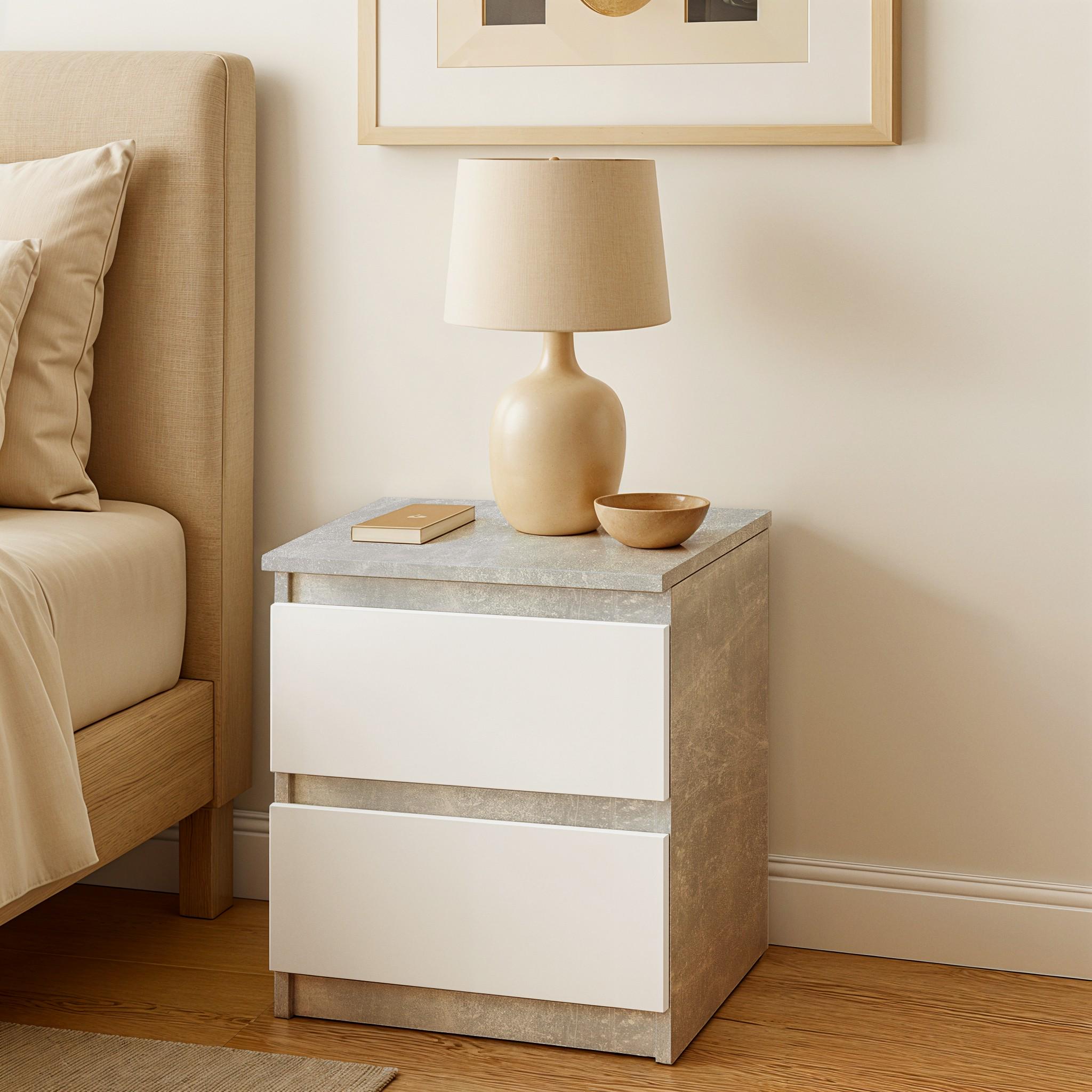 Тумба прикроватная Kvatro 2 400х340х480 мм Бетон/Белый