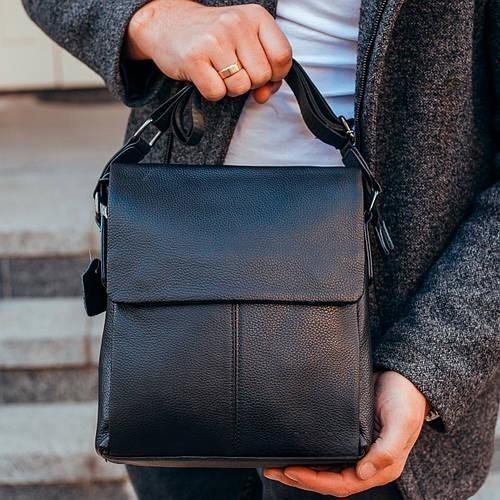 Чоловіча сумка-месенджер Tiding Bag на одне відділення з натуральної шкіри Чорний (75-5271)