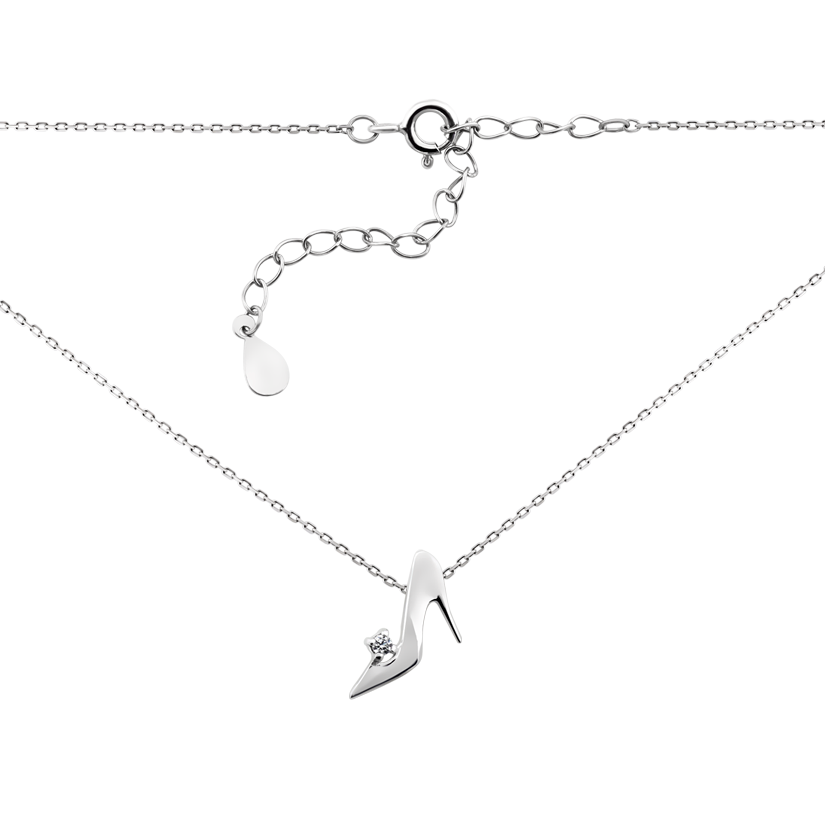 Колье серебряное Туфелька на каблуке с белым фианитом