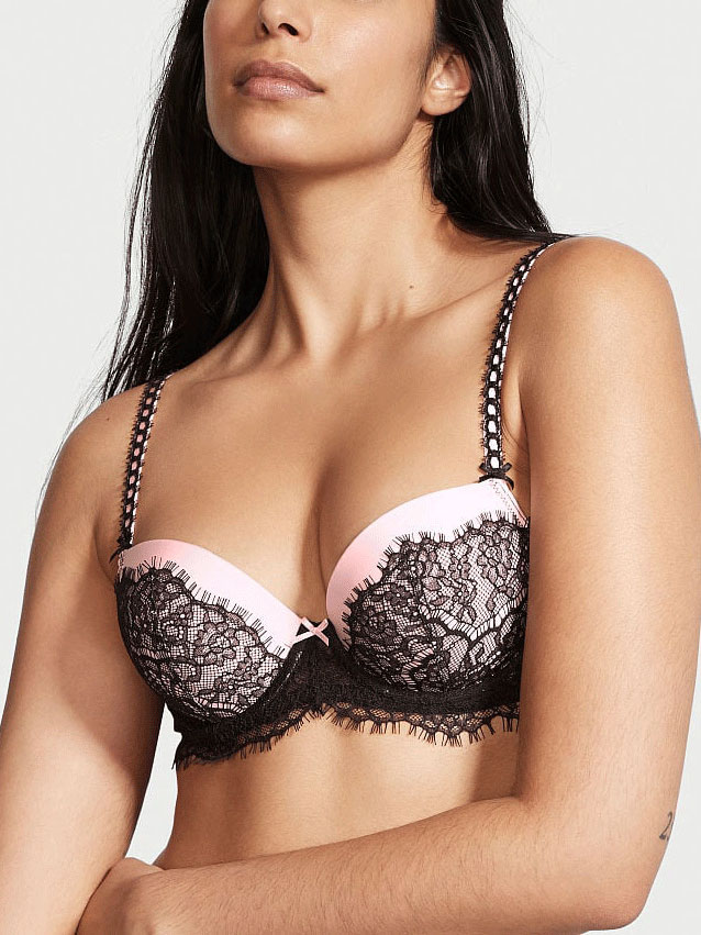 Бюстгальтер без пуш ап Victoria's Secret Dream Angels Lightly Lined Ribbon Slot Demi Bra 70В Рожевий/Чорний (20242958)