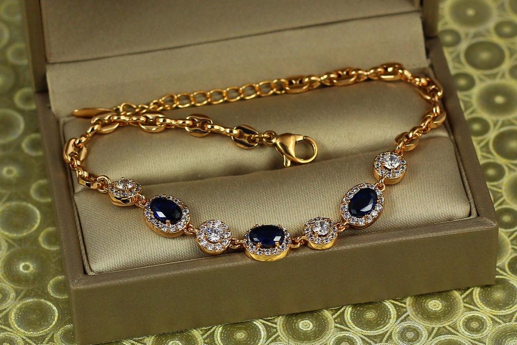 Браслет Xuping Jewelry Малинки с черными камнями с кругами 17,5 см х 7 мм Золотистый (2313051972)