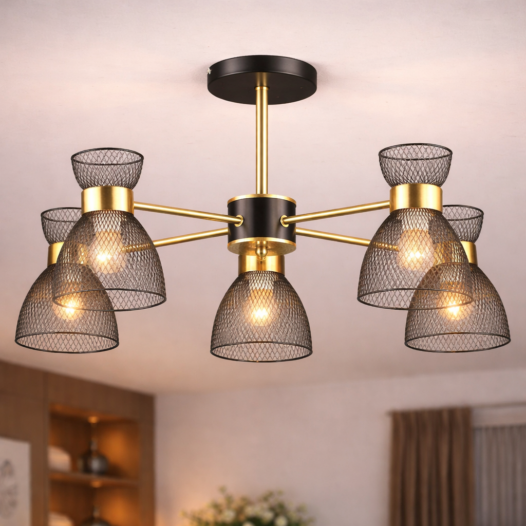 Люстра Valeso з металевим корпусом під пʼять ламп Е27 Чорний/Мідний (B N6793/5 COP+BK)