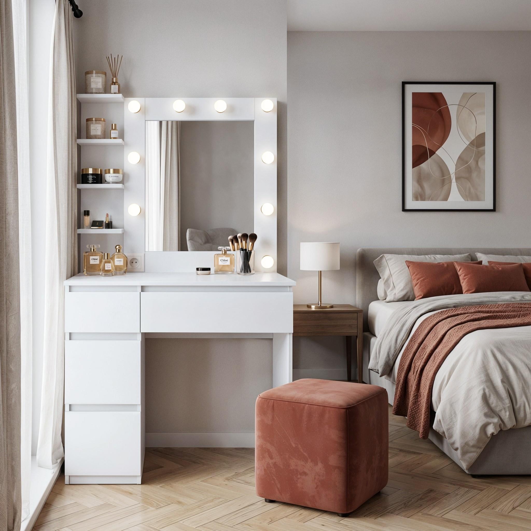 Туалетный столик с лампочками STPP4 900x500x1600 мм Белый