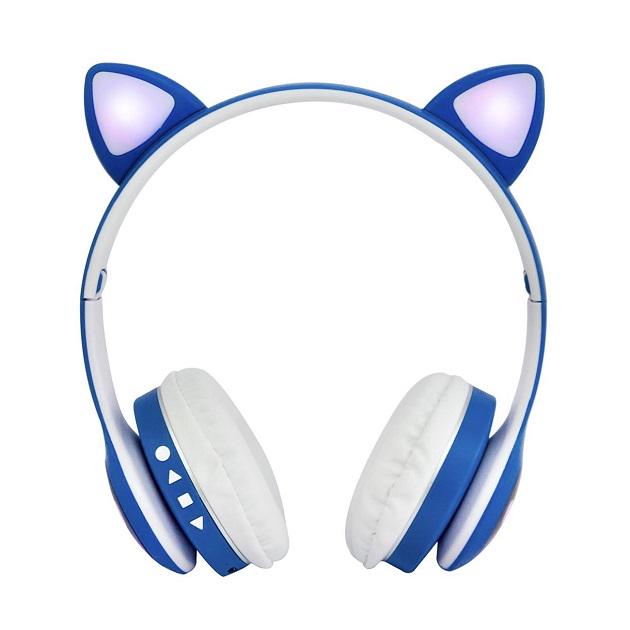 Наушники беспроводные Cat Ear VZV-23M Bluetooth с RGB подсветкой и кошачьими ушками Синий - фото 3