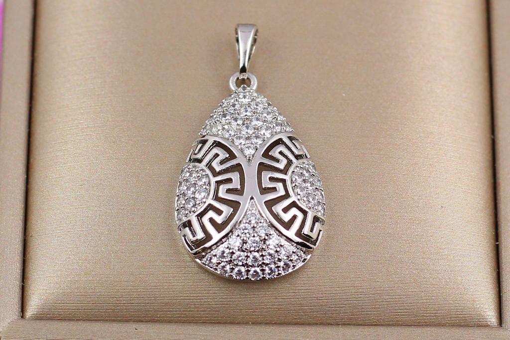 Кулон Xuping Jewelry Капля с греческим узором 2,7 см Серебристый