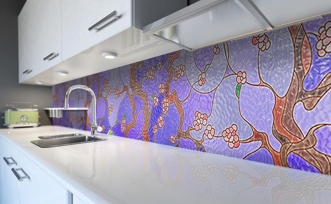 Кухонный фартук Граненое стекло восток из самоклеющейся виниловой пленки 60х250 см Фиолетовый