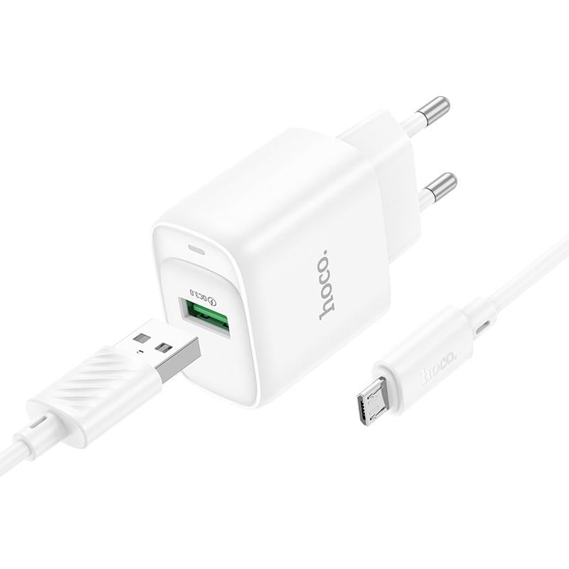 Зарядное устройство для телефонов с кабелем Hoco C140A Smart single port QC3.0 charger set Micro EU White (19179)