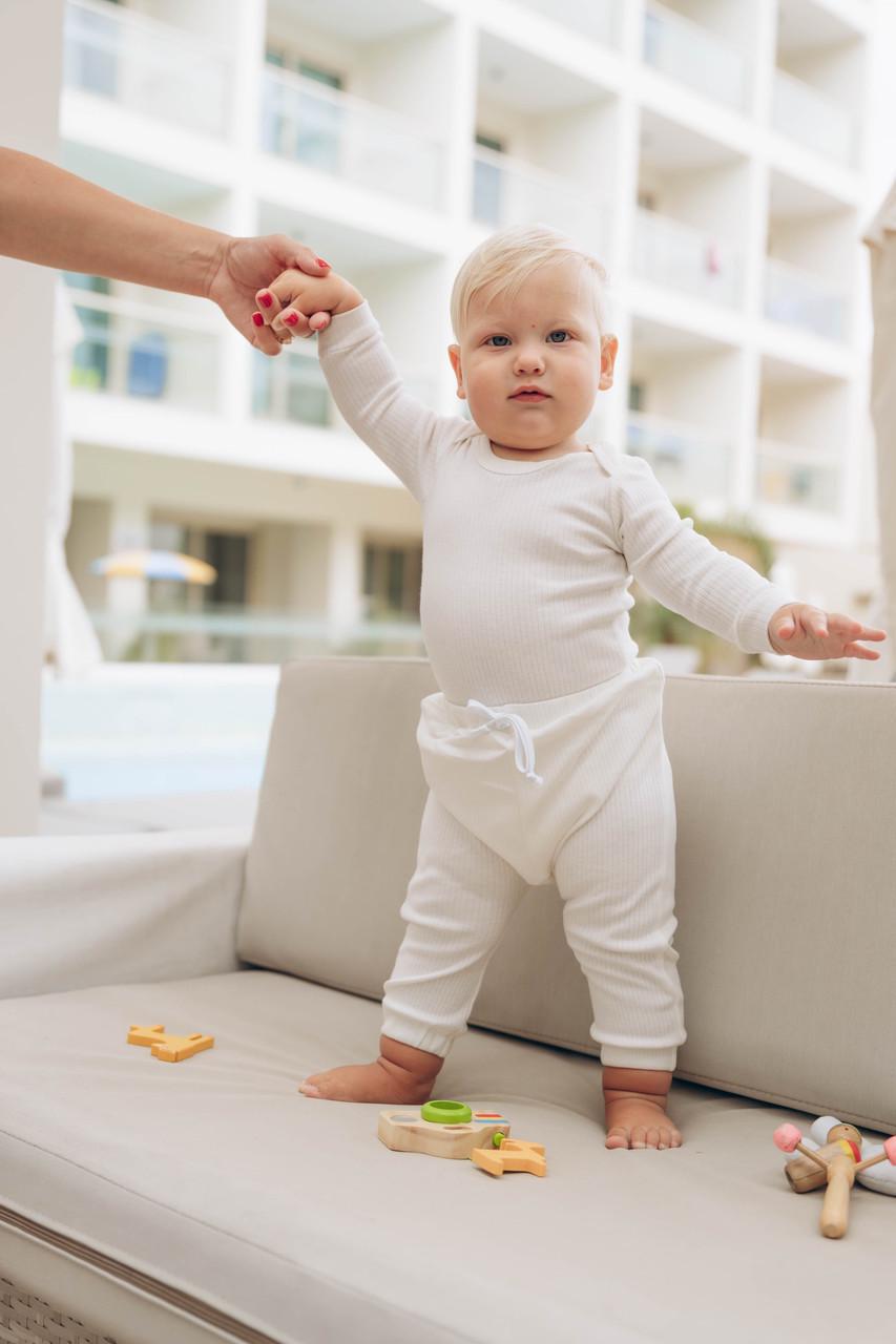 Комплект для малыша боди с длинным рукавом и штанишки интерлок рубчик 80 см Молочный (2683728060)