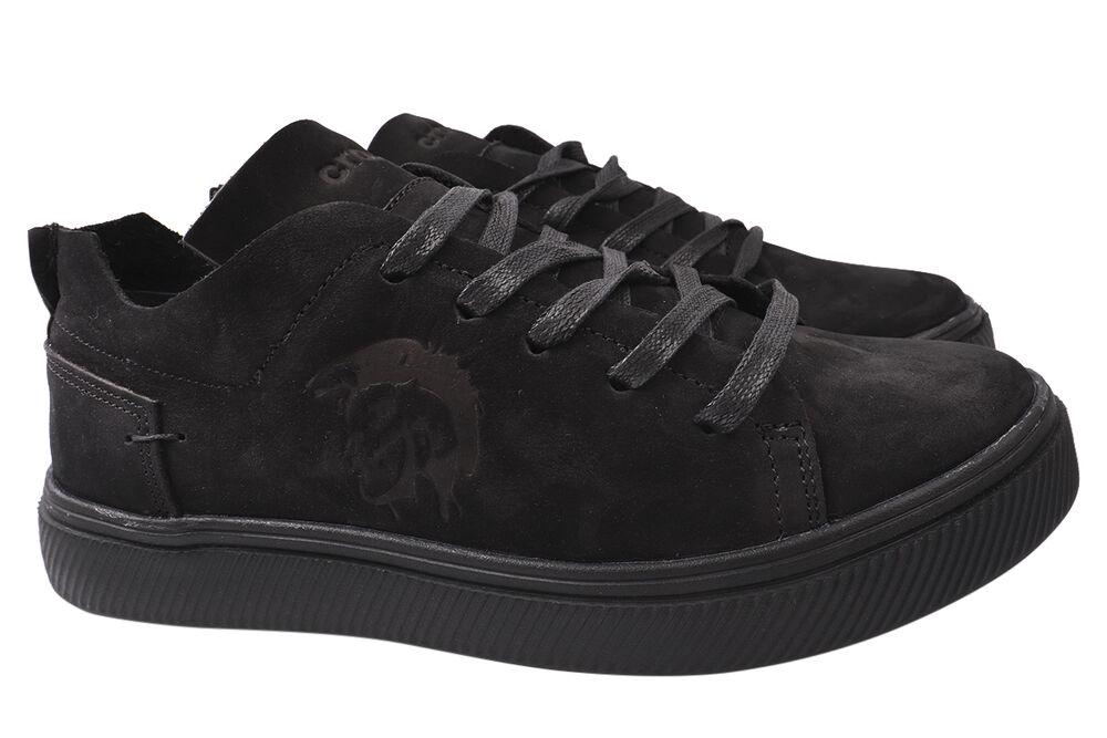 Кеди чоловічі Cros Sav зі шкіри-нубука на низькому ходу на шнурівці р. 44 Чорний (28-21DTC)