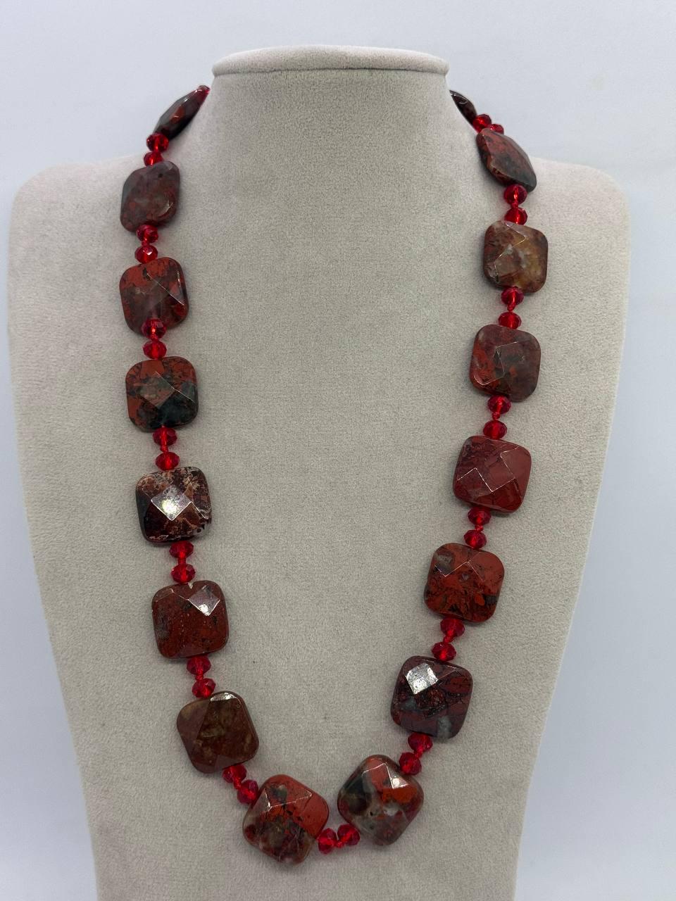 Бусы из яшмы 17x17 мм 45 см Красный (13026)