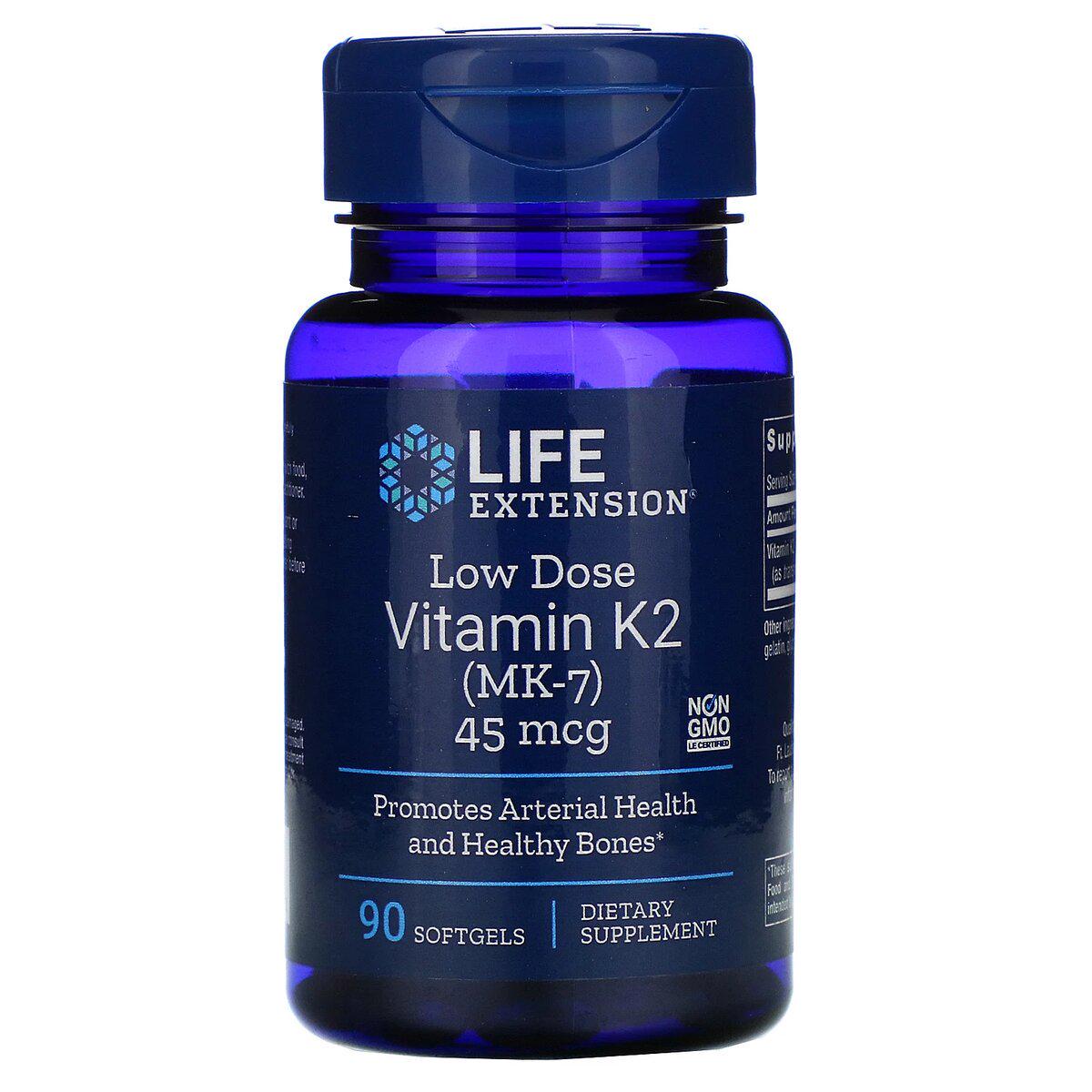 Витамин К2 МК-7 Low Dose Vitamin K2 MK-7 Life Extension 90 желатиновых капс. 45 мкг (13419)