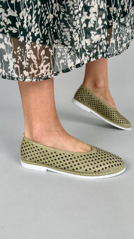 Балетки женские кожаные с перфорацией р. 36 Оливковый (5106-2/36)