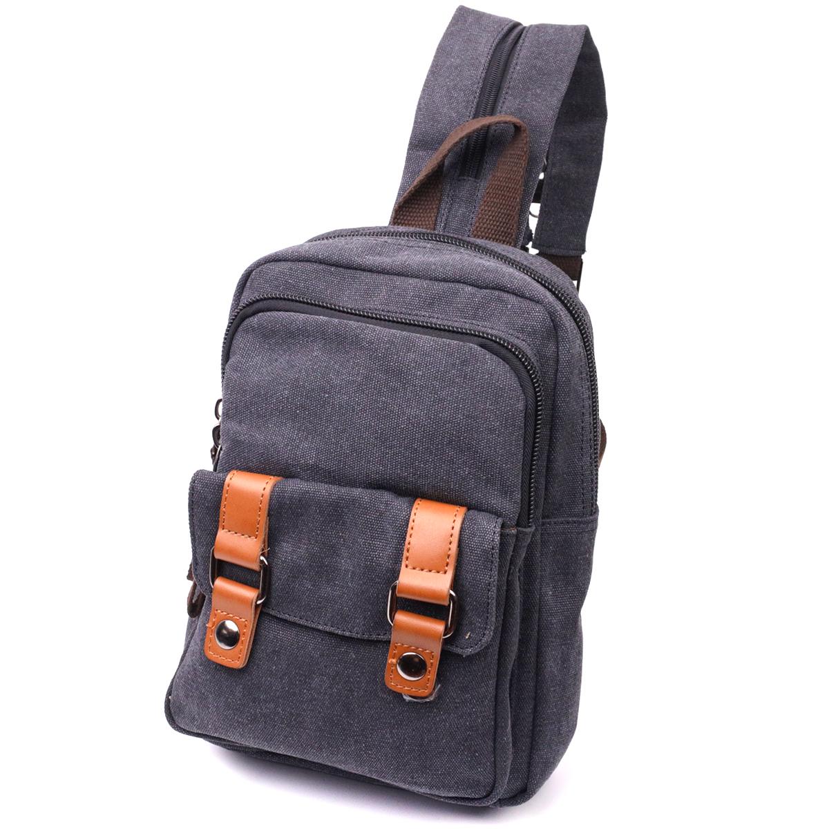 Сумка-рюкзак Vintage Backpack 22162 из плотного текстиля 2 отделения Черный Сумка-рюкзак Vintage Backpack 22162 из плотного текстиля 2 отделения Черный