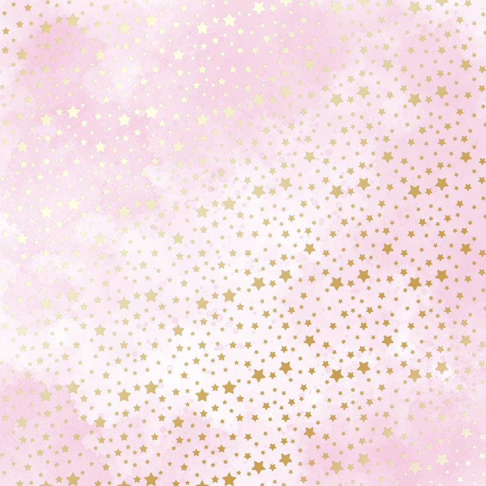 Лист паперу односторонній Golden stars з фольгуванням 30,5х30,5 см Pink shabby/Watercolor