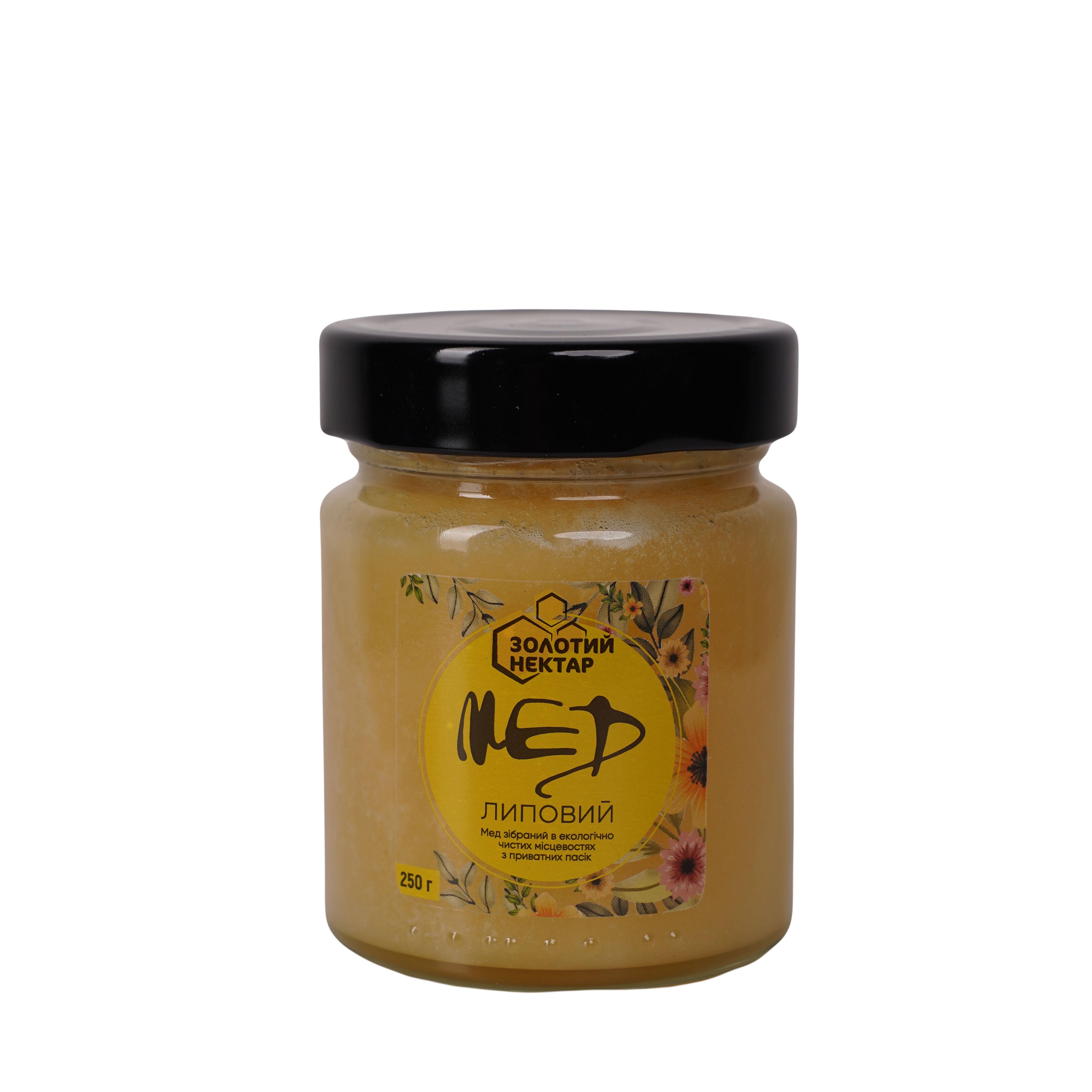 Мед липовый натуральный пчелиный Золотой Нектар в стеклянной банке 250 г