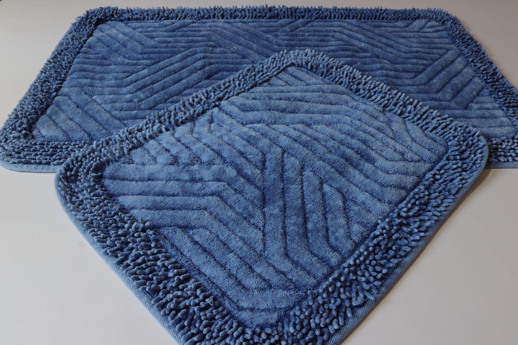 Набор ковриков Tropikhome Shaggy Vintage для ванной и туалета хлопковые 60x100/50x60 см Blue (1903/blue) - фото 6