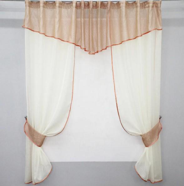 Занавеска на кухню/балкон шифон290х170 см Молочный/Персиковый (00к 59-482)