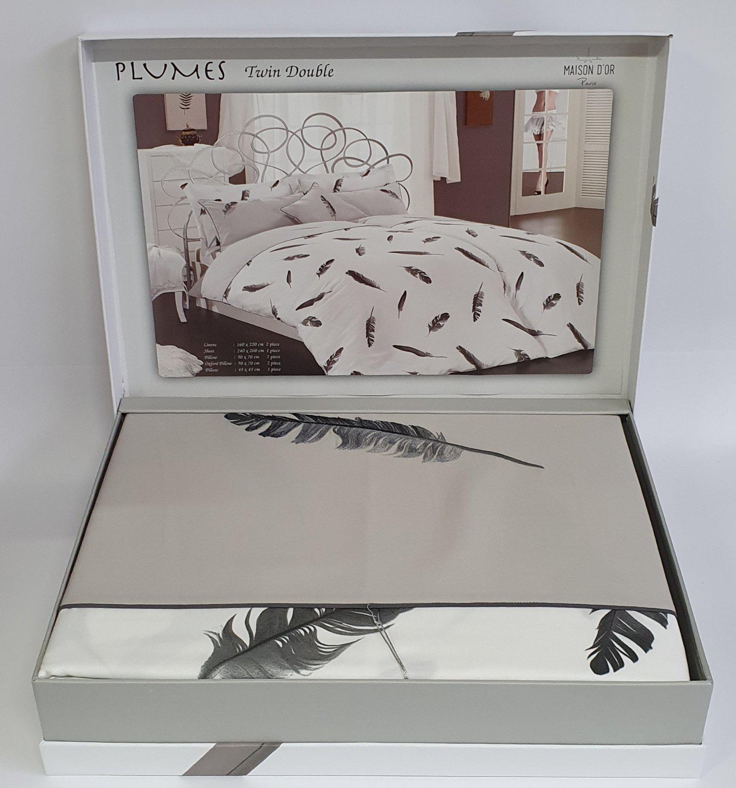 Комплект постельного белья Maison D'or с вышивкой 200х220 Plumes Grey (CN6120)