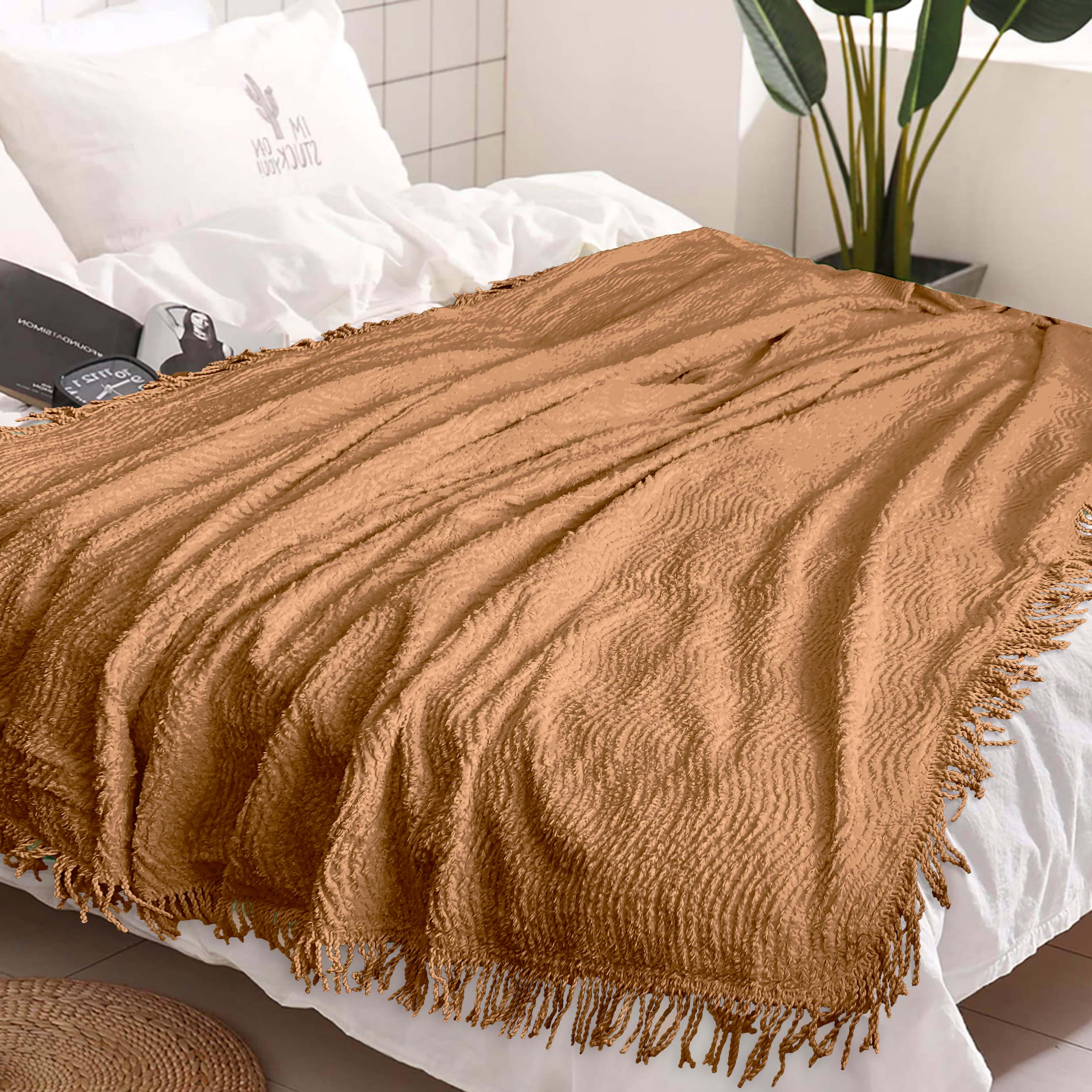 Плед покрывало антикоготь Шенилл ZASTELLI хлопок Беж 160х220см