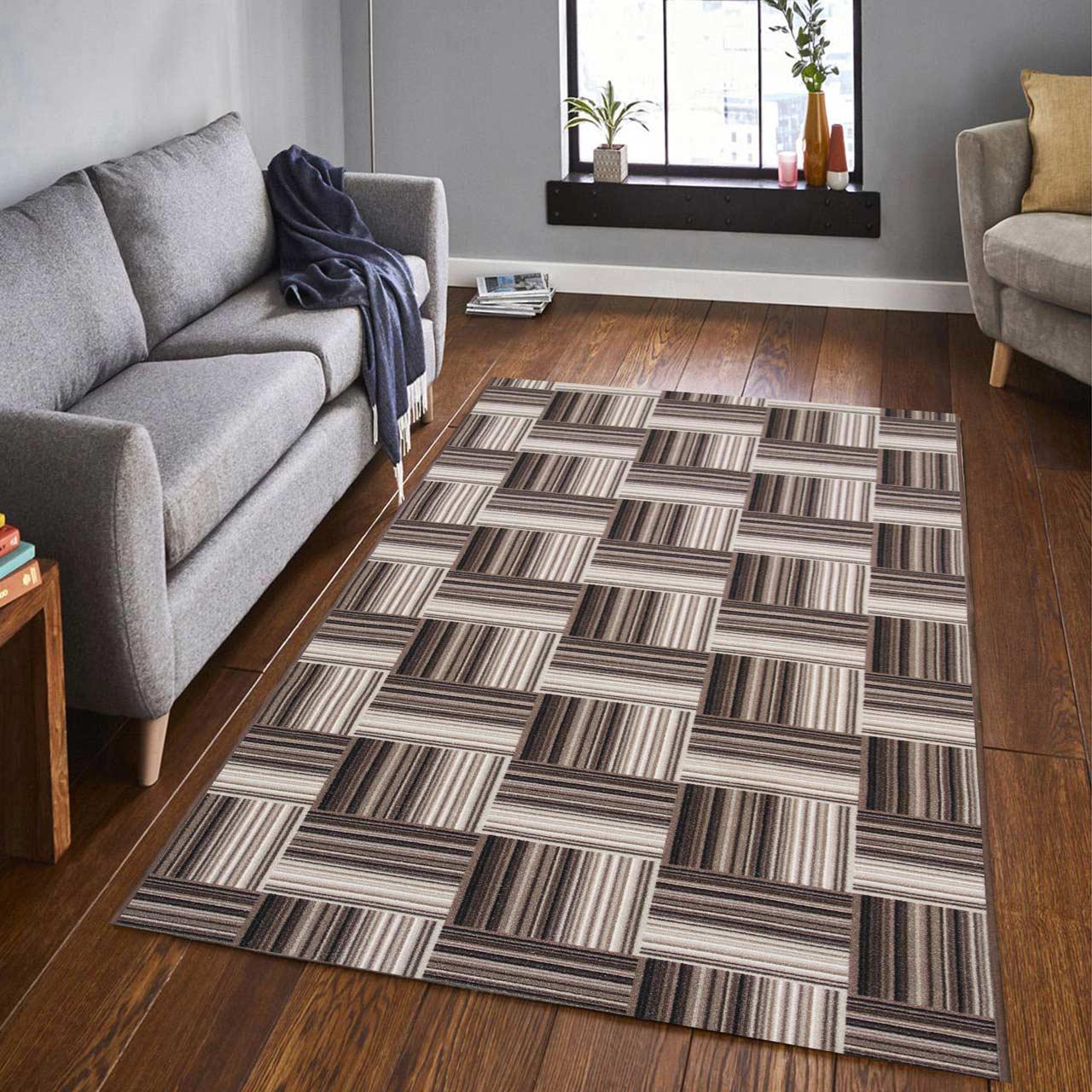 Килимова доріжка безворсова на повстяній основі Virtual Print Лабіринт-P3 2 м Коричневий/Бежевий - фото 5