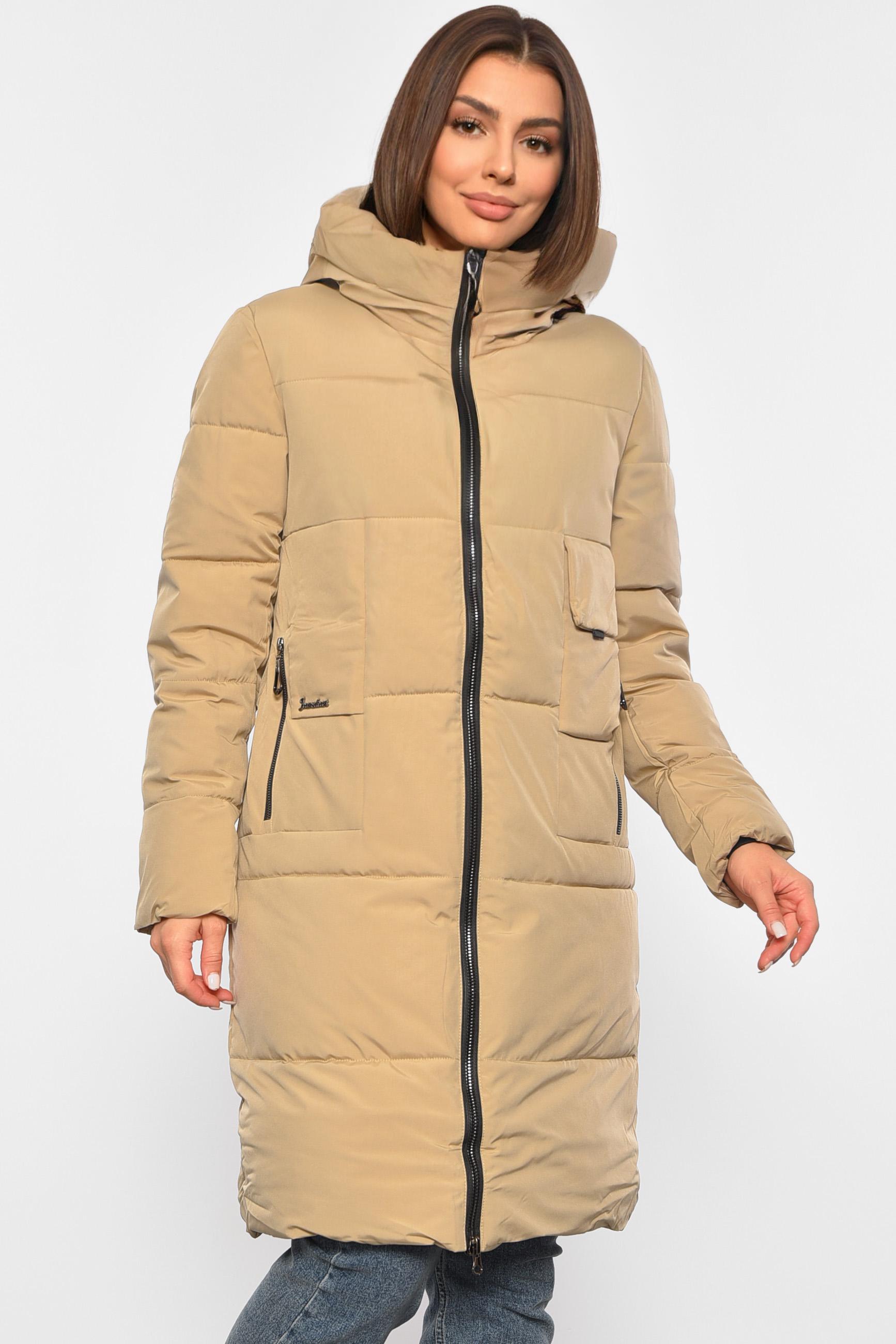 Куртка женская зимняя с капюшоном L Бежевый (188892)