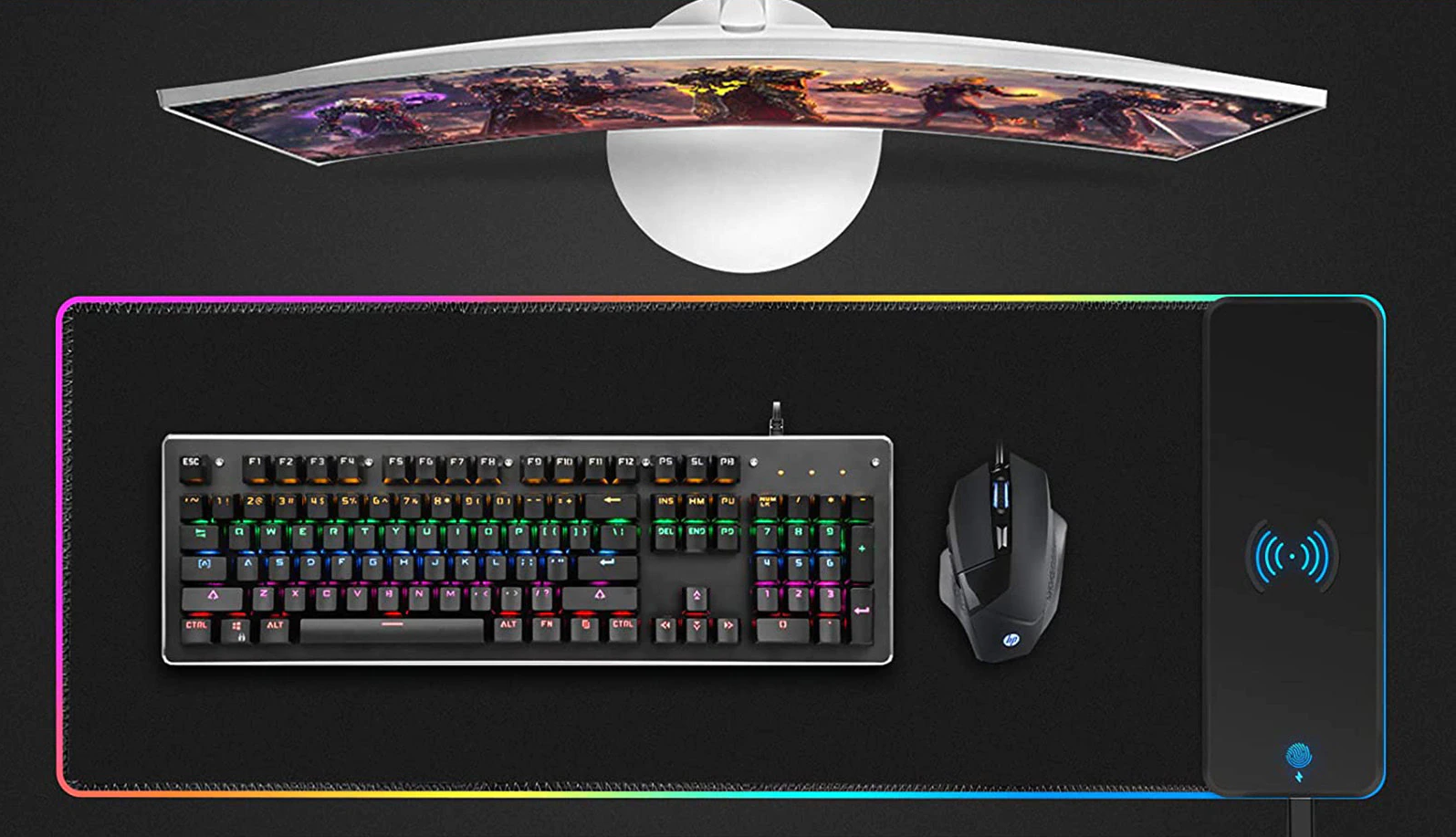 Ігровий килимок Gaming mouse pad з RGB підсвічуванням і бездротовою зарядкою 30х80 см Чорний - фото 3