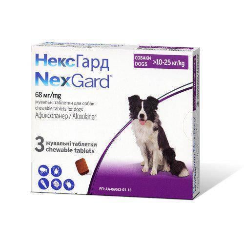 Пігулки Boehringer Ingelheim NexGard проти бліх і кліщів для собак L 10-25 кг 3 шт.