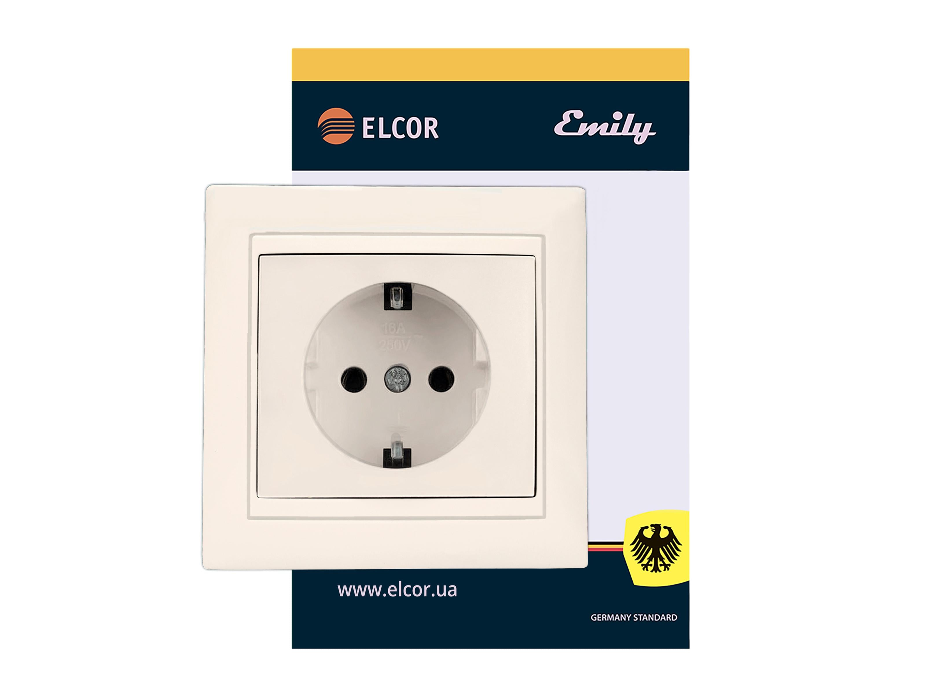 Розетка з заземленням Elcor Emily 9215 Кремовий (211577)