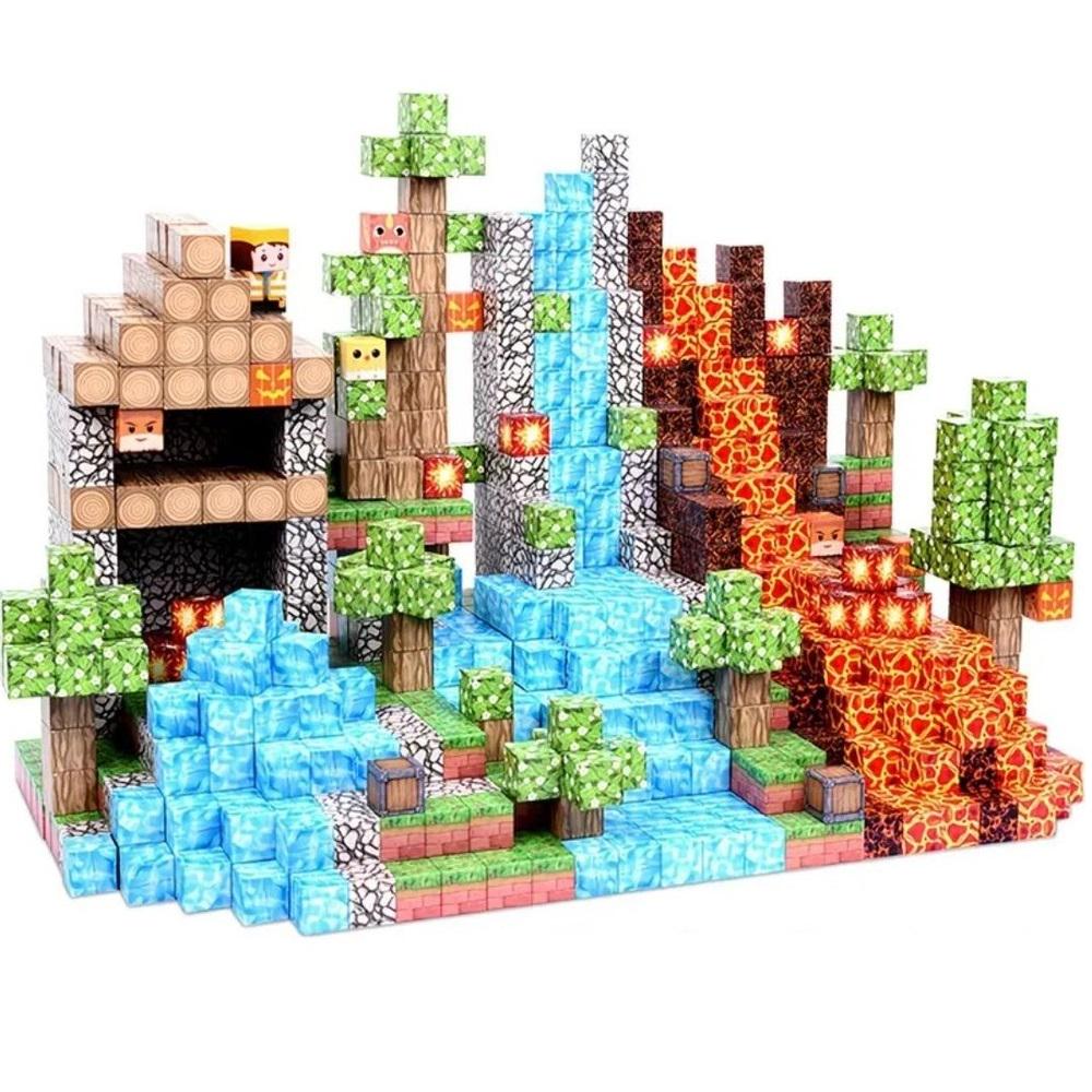 Конструктор магнитный кубики minecraft Водопад с магмой и пещерой майнкрафт конструктор на магнитах 128 кубиков