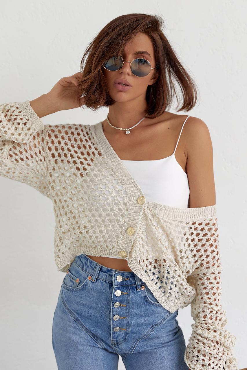 Кардиган укороченный на пуговицах L Бежевый (11092648) - фото 7 Кардиган укороченный на пуговицах L Бежевый (11092648) - фото 7