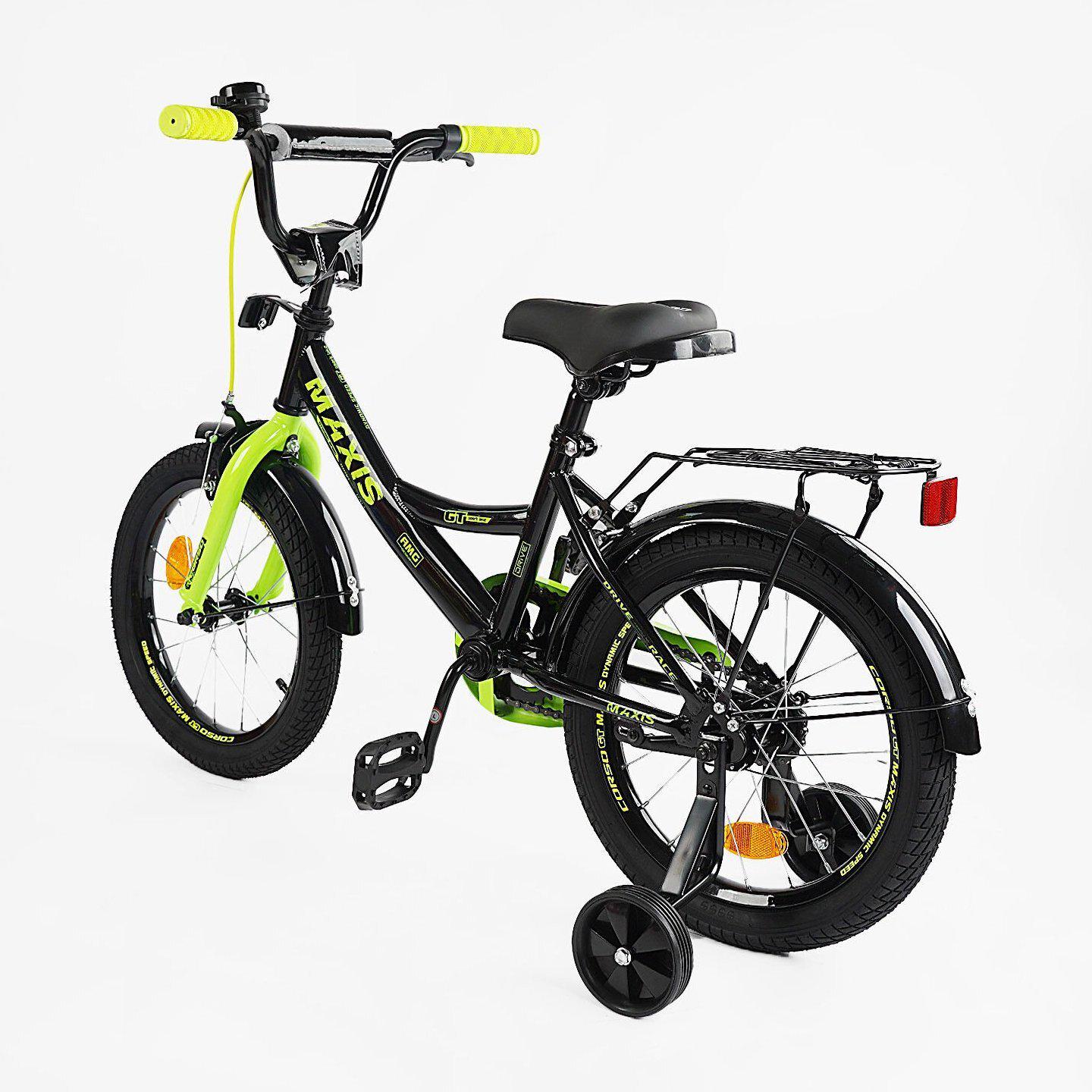 Велосипед двухколесный Corso MAXIS 16" детский c багажником Черно-салатовый - фото 3 Велосипед двухколесный Corso MAXIS 16" детский c багажником Черно-салатовый - фото 3