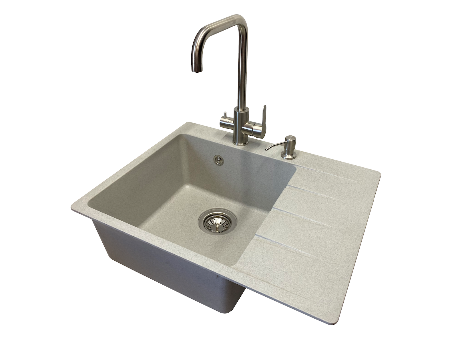 Мойка кухонная VECTOR Forest 62x50 см чаша слева/смеситель с подключением к фильтру/дозатор/сифон Светло-серый (3aa948ce)
