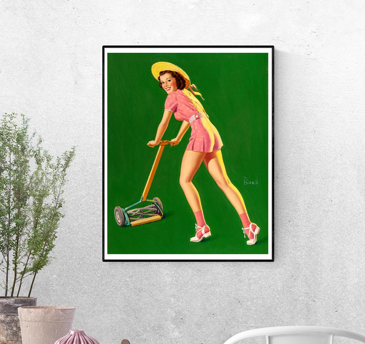 Постер Девушка с газонокосилкой формат А-1 (pin_up0004001_Poster)