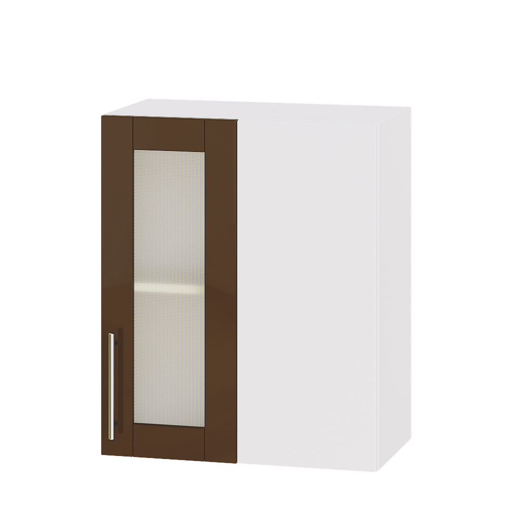 Шкаф верхний угловой Эверест Модерн модуль Верх витрина ВВ27-600 60х30х72 см Капучино глянец/Белый (02744)