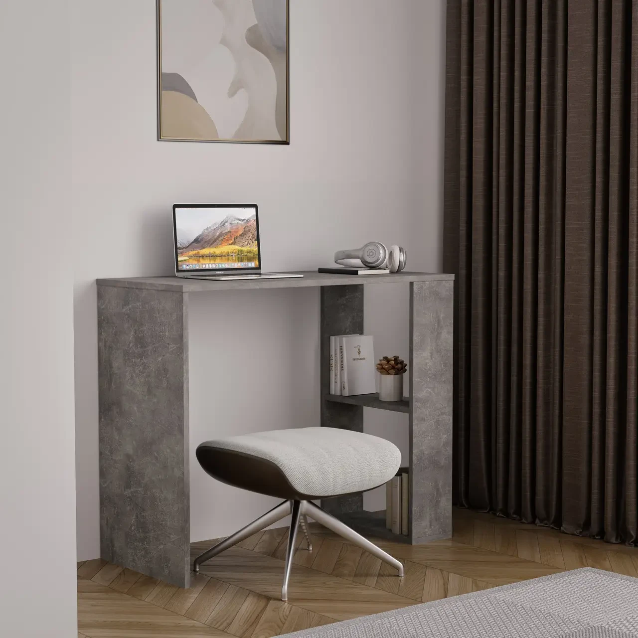 Стіл письмовий My Room Т-10 з двома полицями ДСП 900х750х400 мм Бетон (3298779268736981687396876)