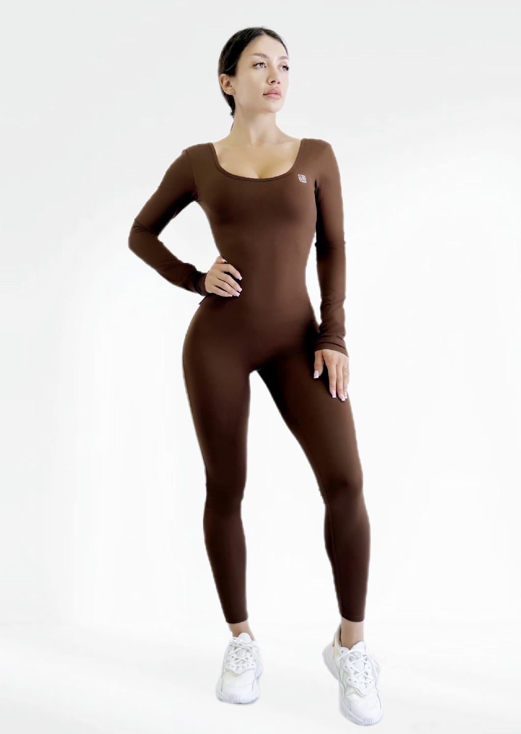 Комбинезон женский спортивный LILAFIT пуш ап с длинным рукавом S Коричневый (LFJ000065)