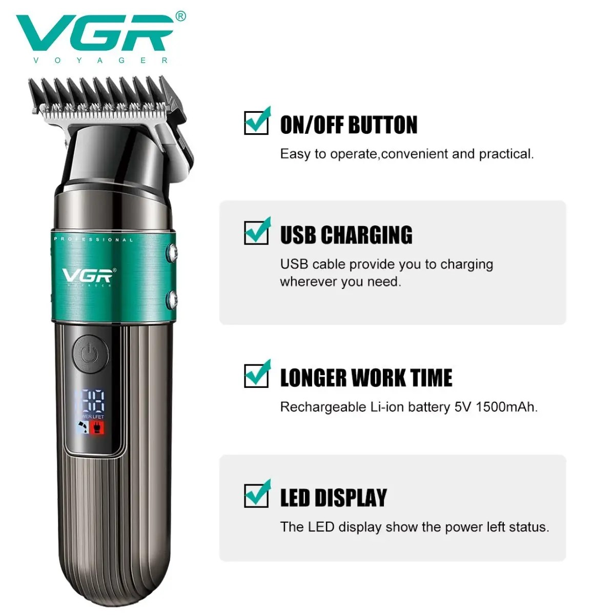 Тример VGR V-929 LED display Green (9043) - фото 2