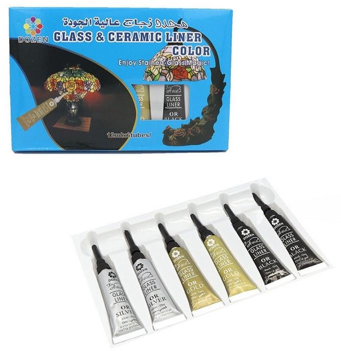Краски линеры Dozen для стекла и керамики 6 цветов по 12 мл
