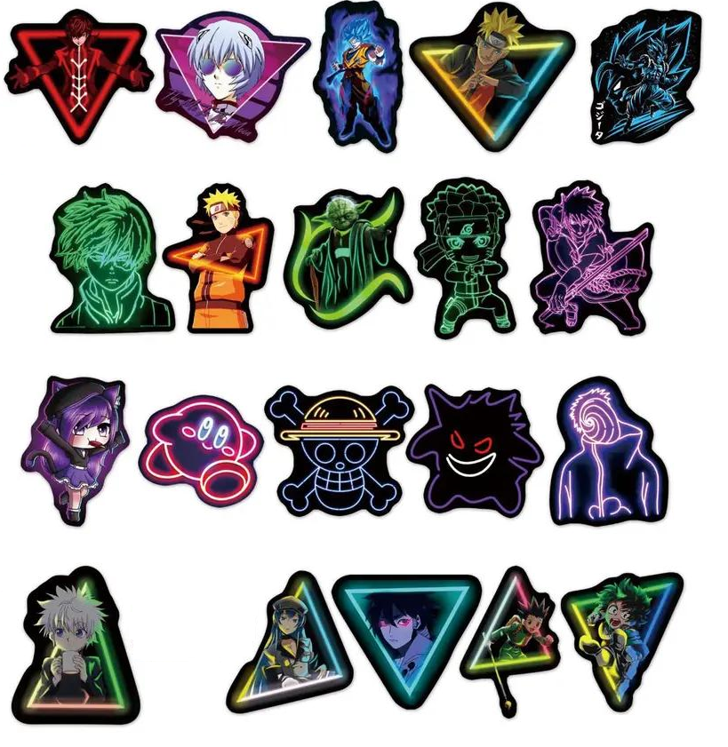 Набор наклеек Персонажи мультфильмов неон для гаджета/телефона 20 шт. (10074)